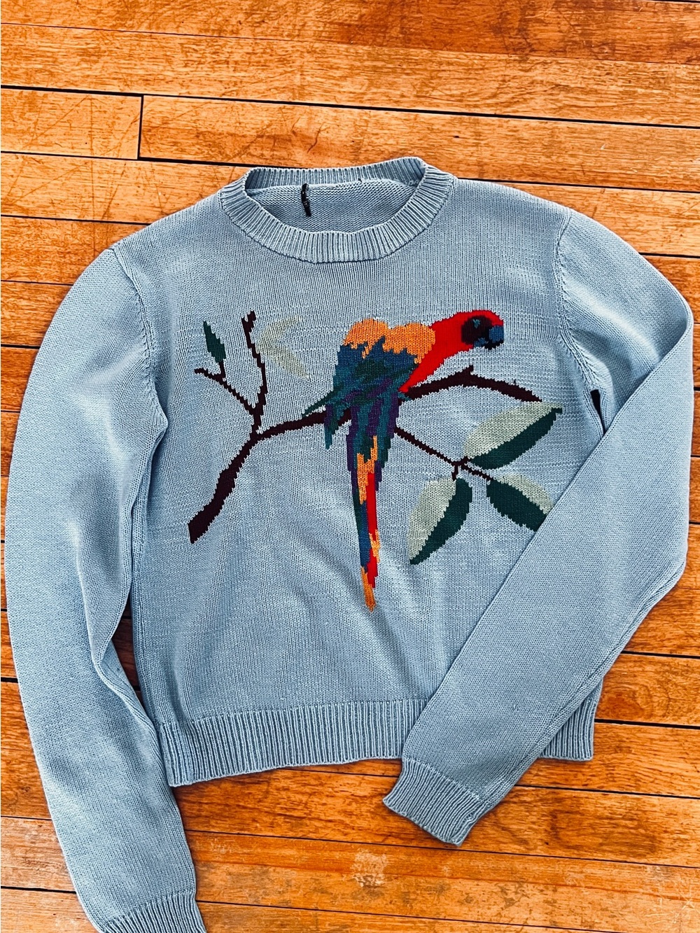 Vintage Light Blue Parrot Crewneck Sweater - Women - Picture 2 of 3